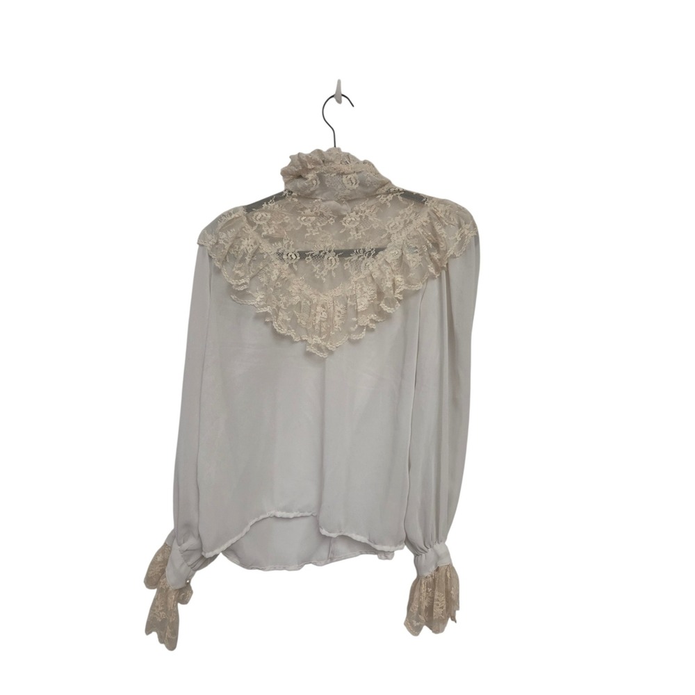 Vintage Victorian Lace Blouse Romantic Cottagecore High Neck Sheer Prairie Top